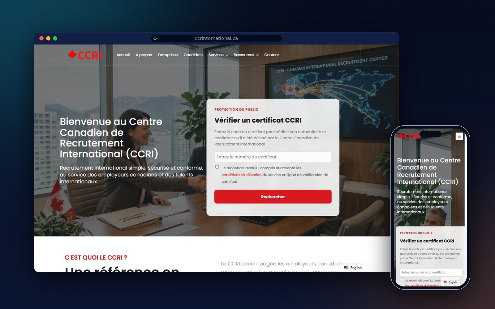 CCRI — Recrutement international — WordPress + SEO, visibilité ×3 en 6 mois